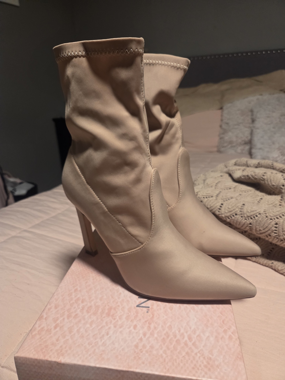 Kiss Nude Pointed-Toe Stiletto Sock Boots